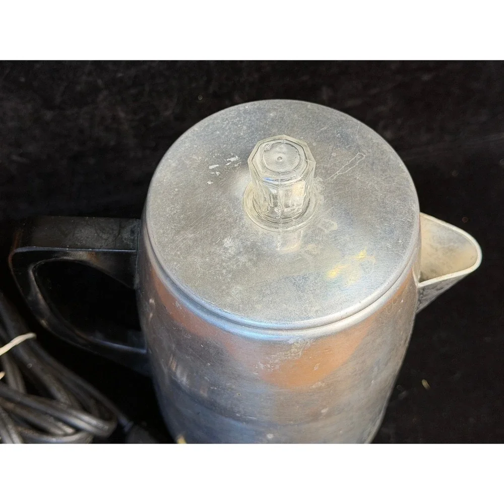 Vintage Aluminum Electric Coffee Percolator: 120V 400W, Mid Century, WORKS